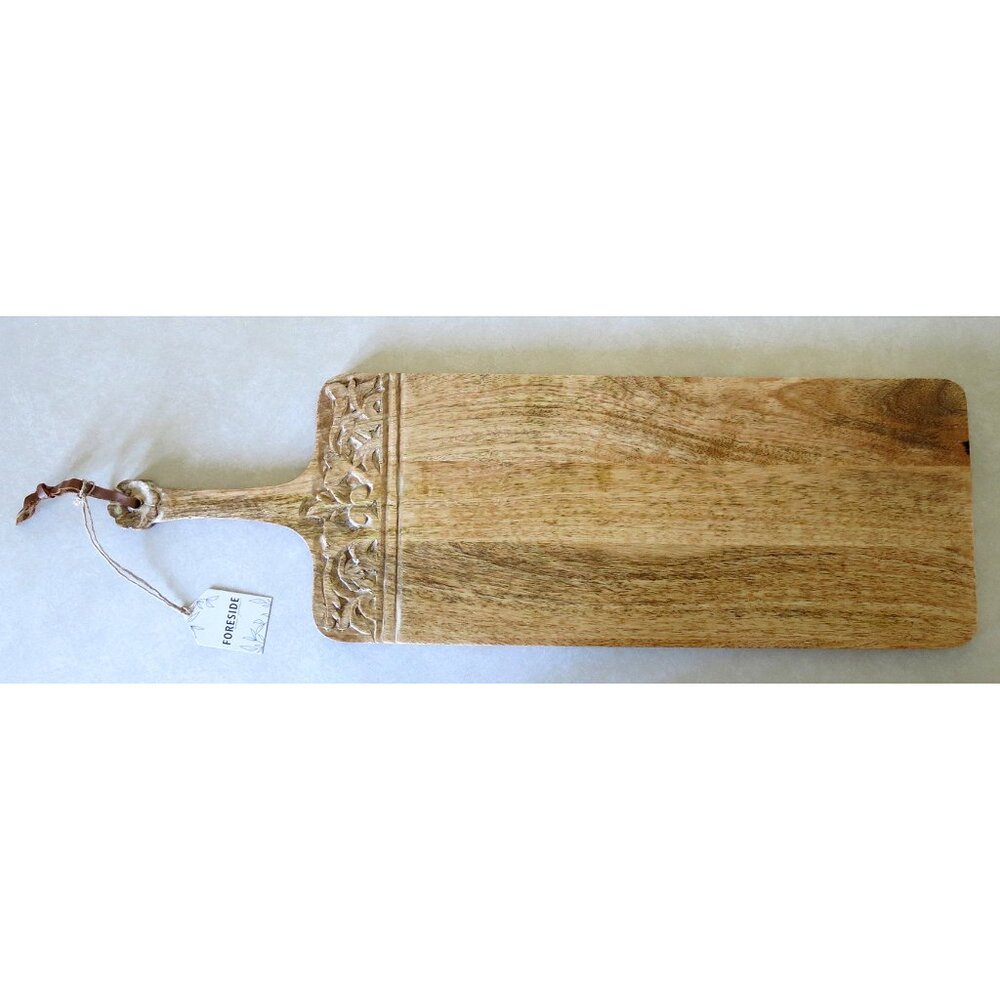 NWT $64 Foreside Home & Garden Carved Charlotte Long Mango Wood Cutting Board